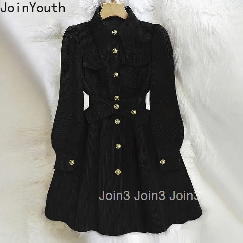 2025 Vestidos De Mujer Dresses for Women Bandage Slim Waist Temperament Robe Femme Single Breasted A-line Chic Vintage Dress