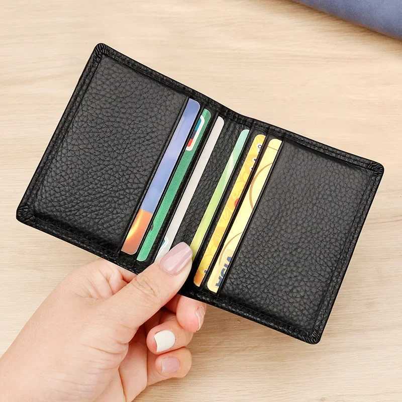 Genuine Leather Card Case Men Business Solid Color Bifold ID Bank Card Holder Wallet for Men and Women Z250621
