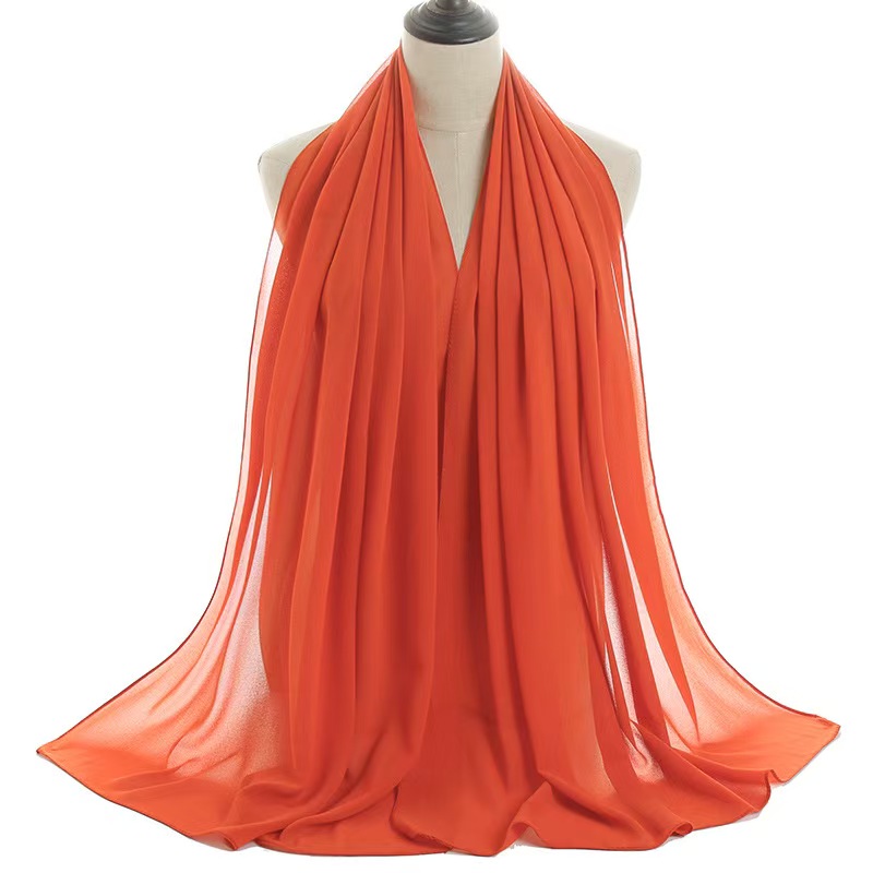 T1038 solid color pearl chiffon bubble scarf gauze long scarf female solid color Malaysian headscarf scarf