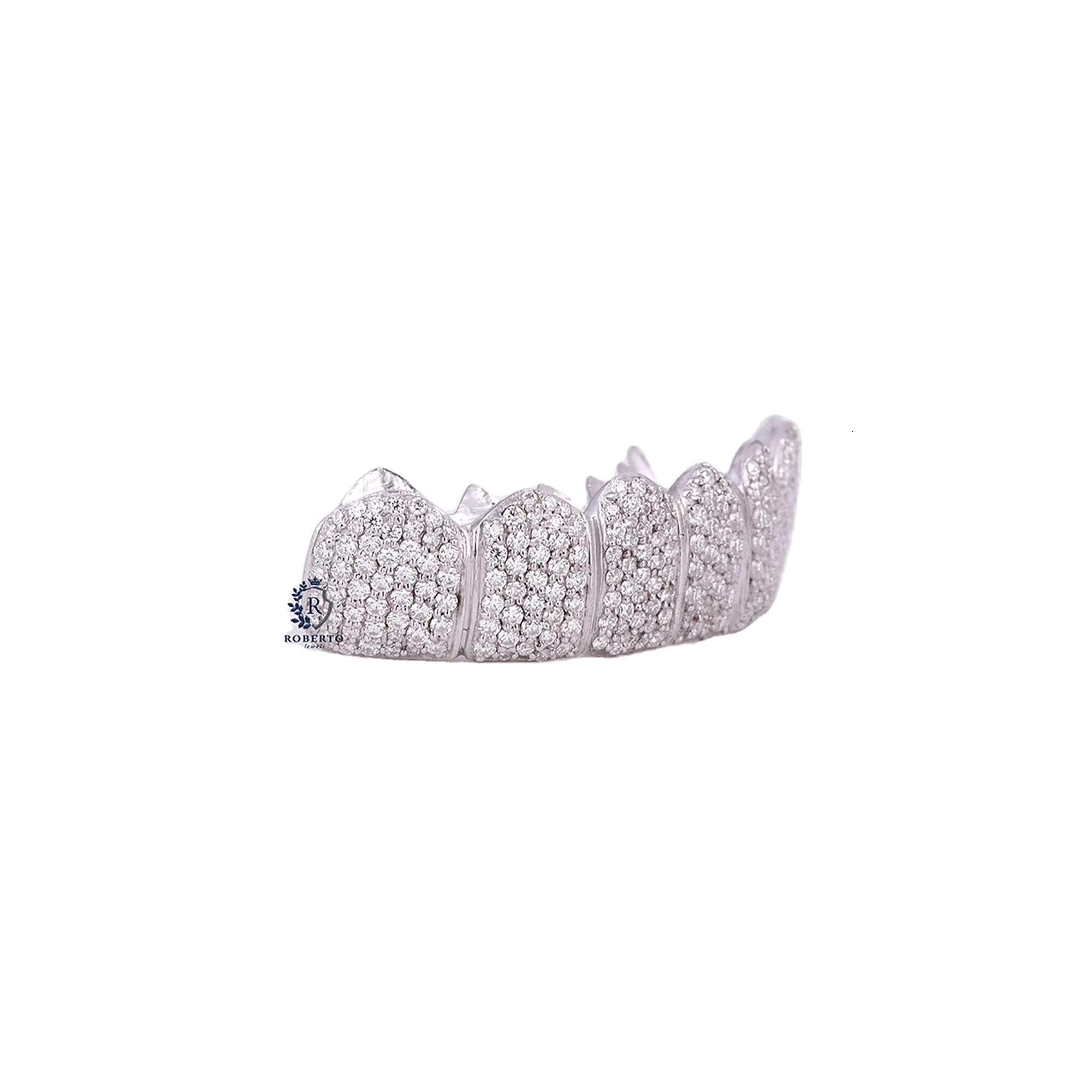 Custom Hip Hop Grillz Iced Out 925 Silver Teeth with VVS Moissanite Diamonds White Gold Plated Dental Jewelry