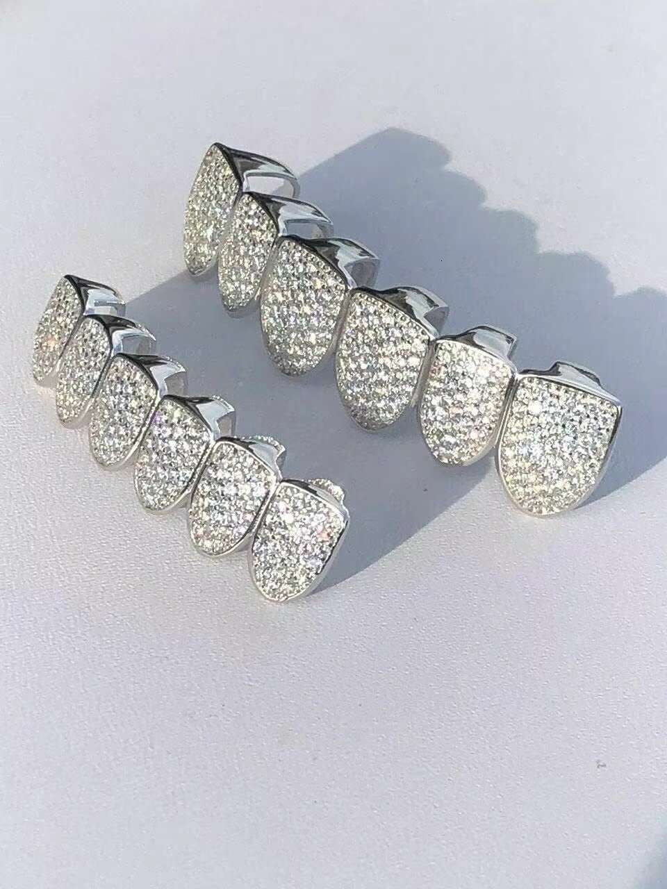 925 Sterling Silver Custom Teeth Grills for Men Bling Real Grillz with Iced CZ Top Bottom Zircon Geometric Hip Hop Party Jewelry