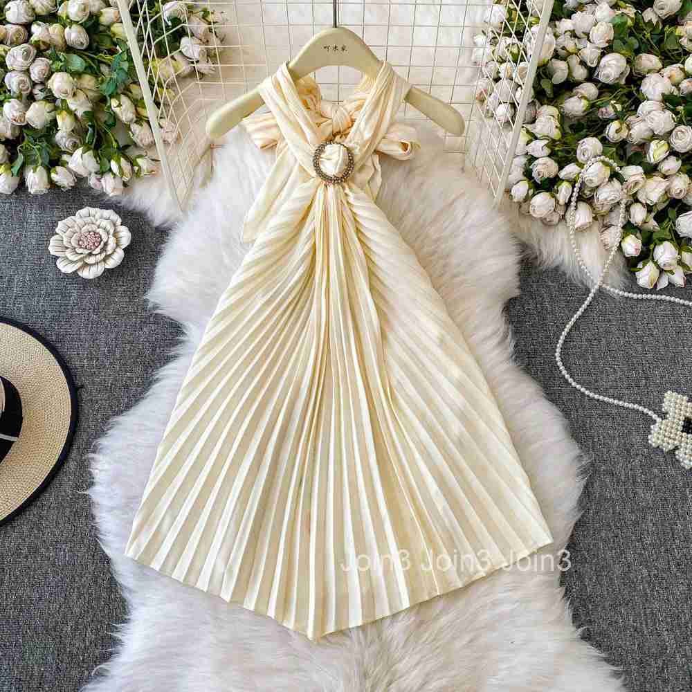2025 Vestidos De Mujer Backless Sexy Dress Women Clothing Sleeveless Bandage High Waist Tunic Robe Femme Summer Pleated Dresses