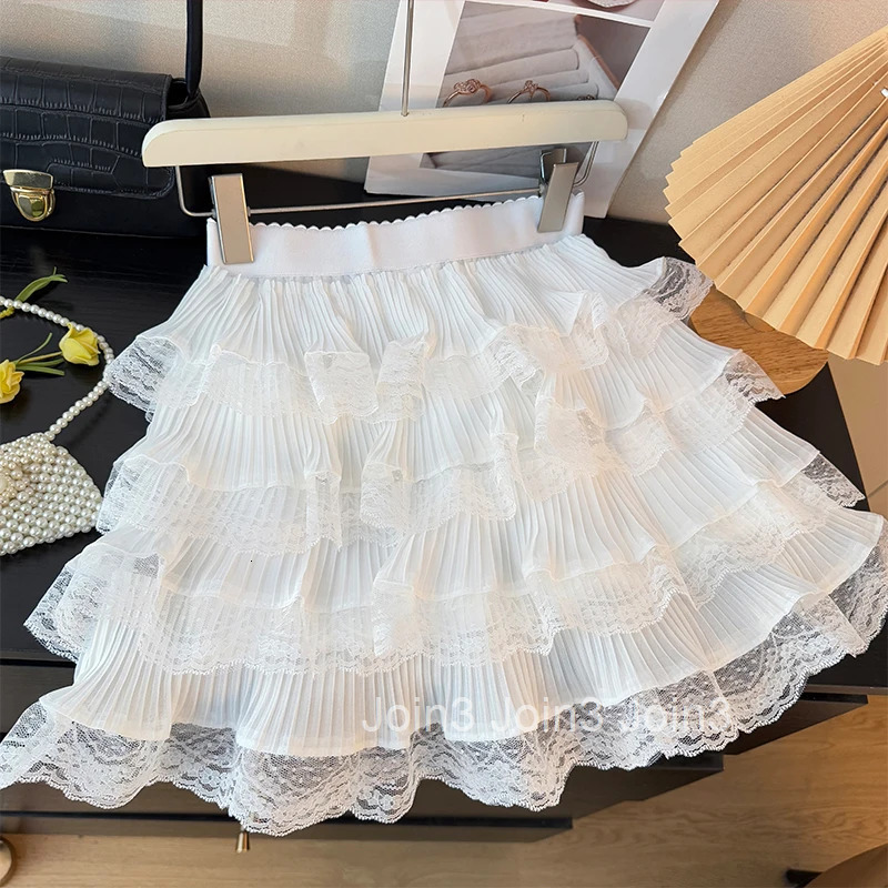 Mini Skirts for Women Sweet Jue High Waist A-line Summer Saia 2025 Faldas Mujer De Moda Patchwork Lace Chic Ruffles Cute Skirt