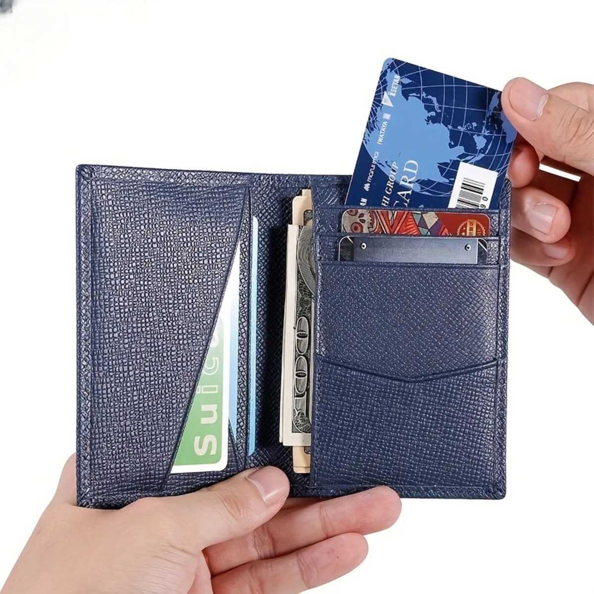 Casual Thin Cowhide Genuine Leather Mens Card Holder Minimalist RFID Blocking Bifold Small Wallet Z250621