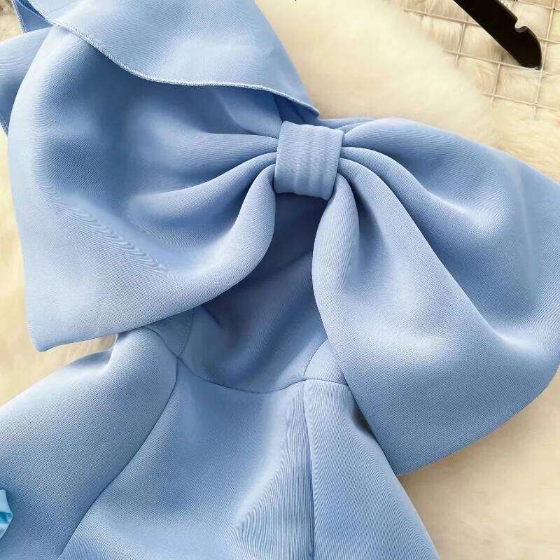 Women Diagonal Collar Vintage Ruffle Sleeve Elegant Butterfly Three-Dimensional Floral Slim Dresses Evening High Street Clothing