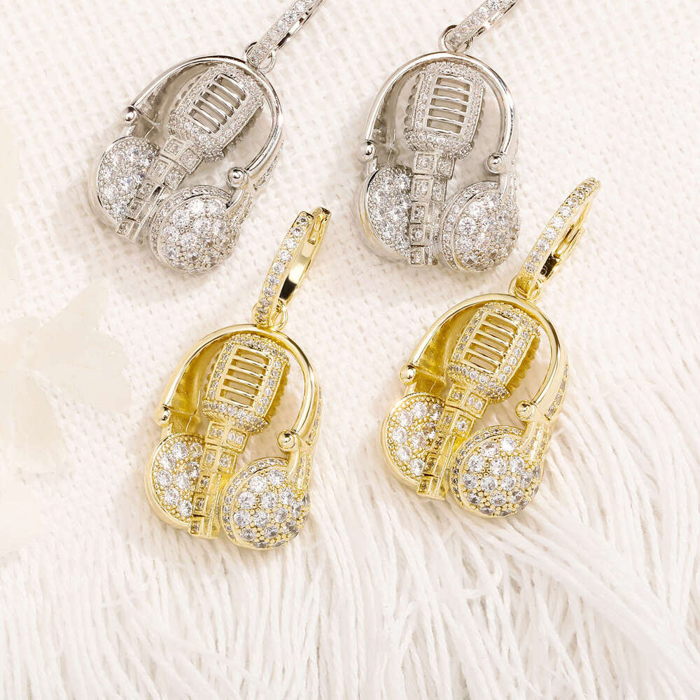 Creative Inlaid Zircon Microphone Hip-Hop Earrings Chinese Style Gold Australian Ear Jewelry