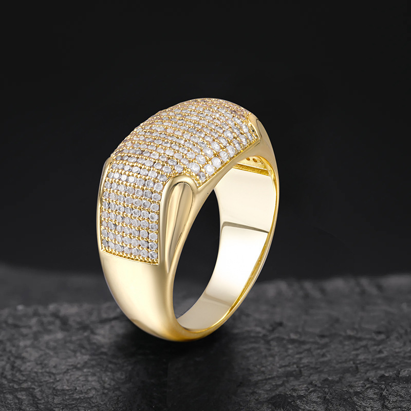 Luxury Jewelry Gold Full Diamond Pave Ring Pass diamond testing Personalized Hip Hop Streetwear Light Luxury Minimalist Bold Finger Ring
