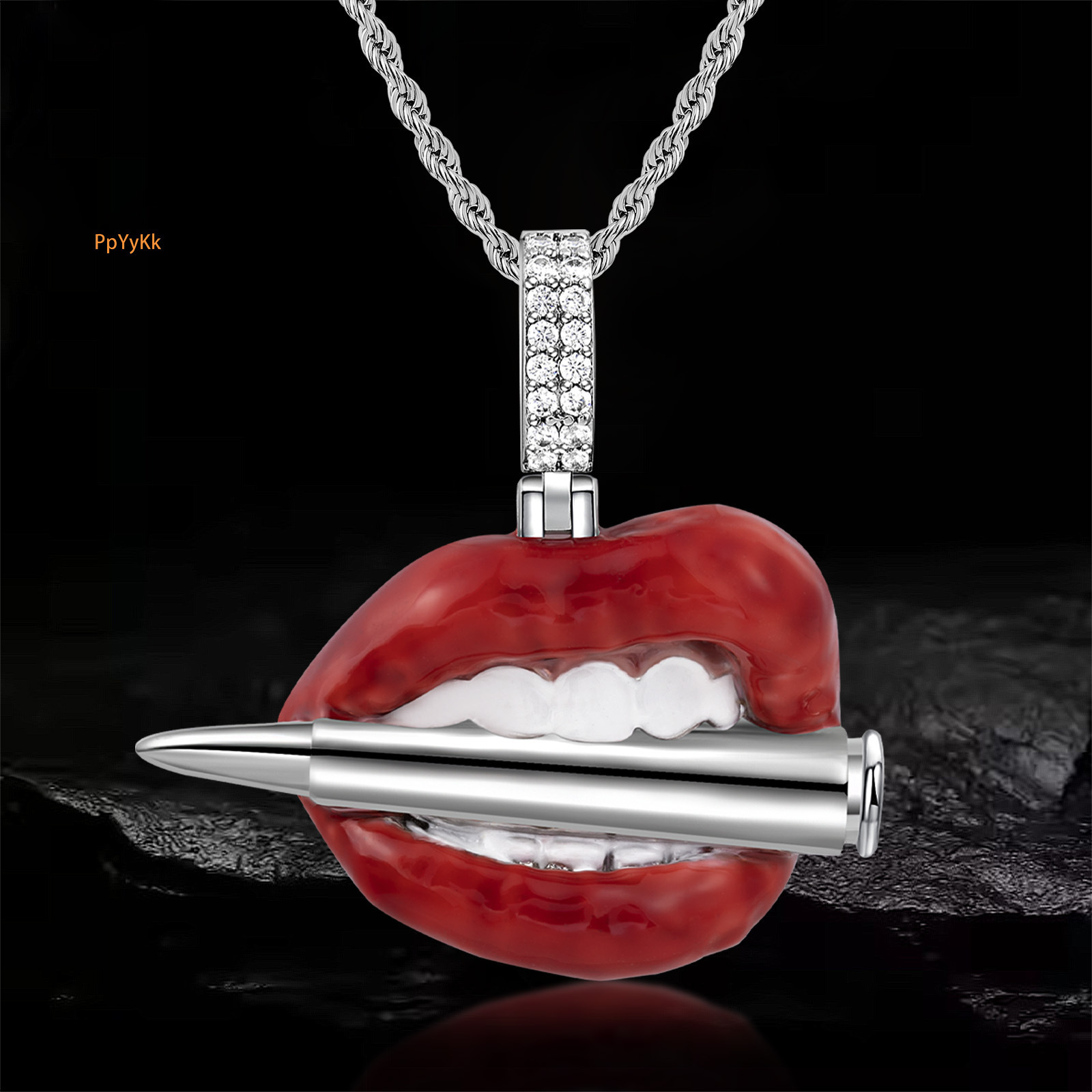 Luxury Designer Brand Red Lips Hip Hop Punk Niche Premium Trendy Bullet Head Statement Necklace Pass the diamond tester