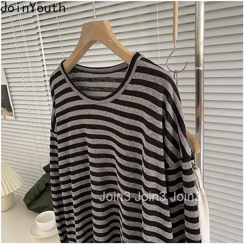 Striped Shirts for Women Oversized T-shirt 2025 Ropa Mujer Long Sleeve O-neck Tees Streetwear Tops Casual Fashion Y2k Tshirts