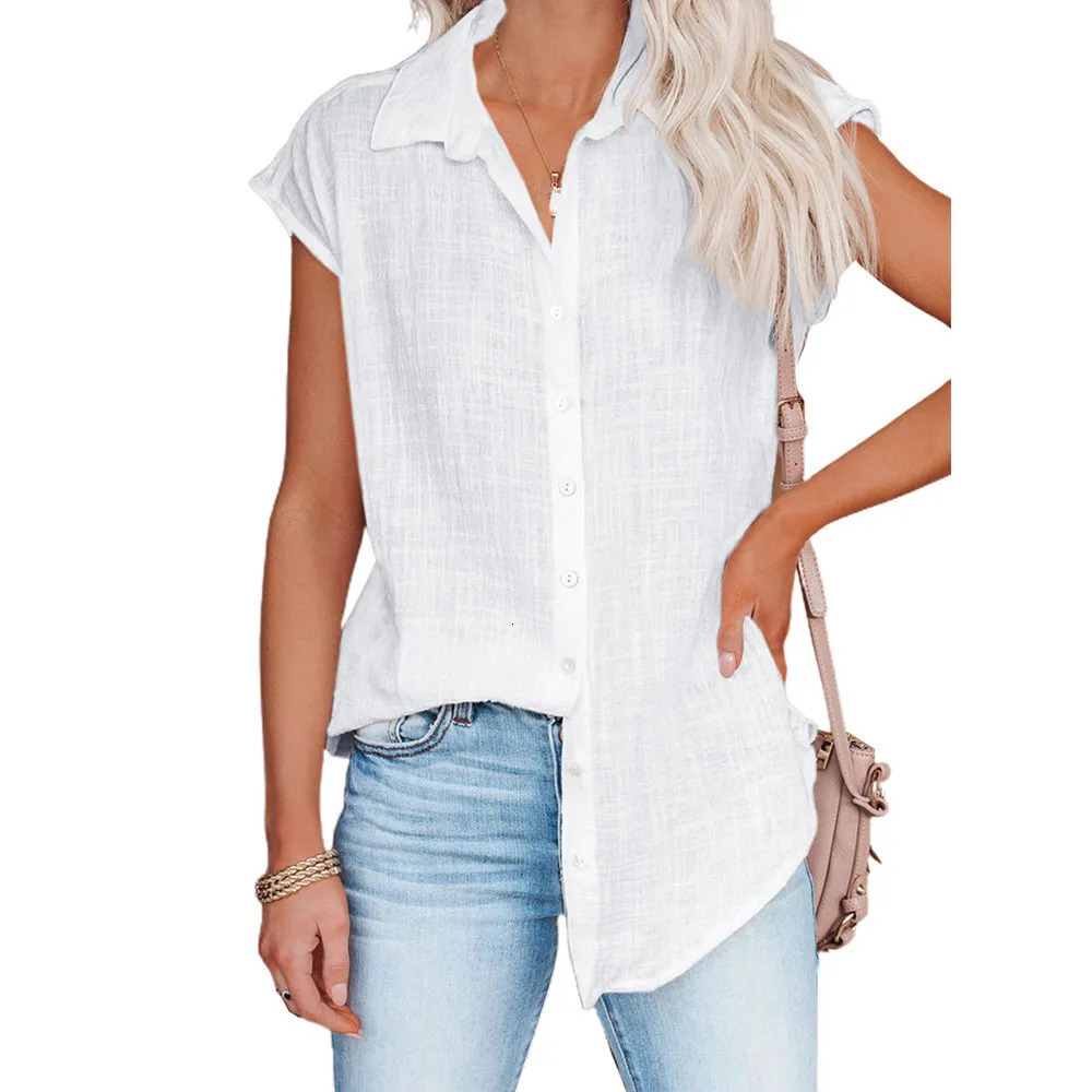 Summer Solid Cotton Linen Shirt Womens Clothing Casual Short Sleeve Tops Tee Ladies T-Shirts Blusas Thin Loose T Shirt Woman 250619