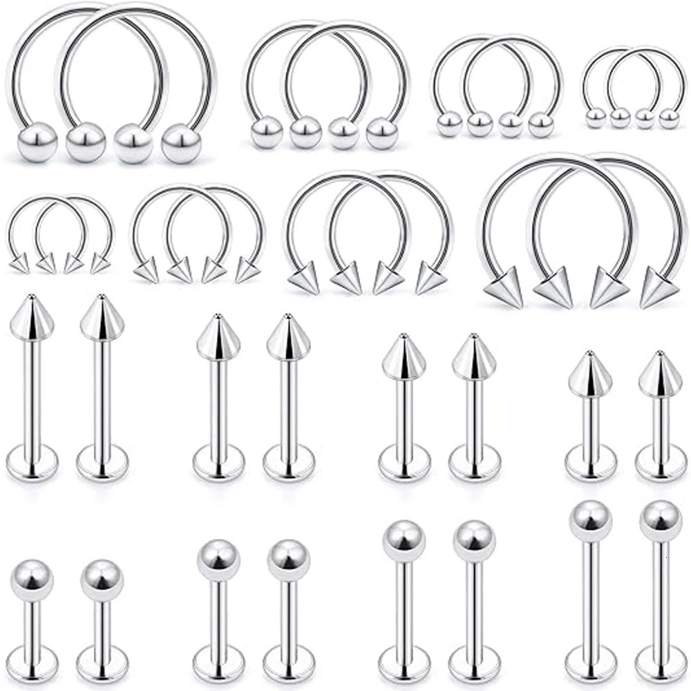 Lip Ring 32 Pieces Lip Stud Jewelry Monroe Lip Barbell Ring Snake Bite Hole Jewelry 16G Spiral Earrings Daisy Tragus Cartilage S 250617
