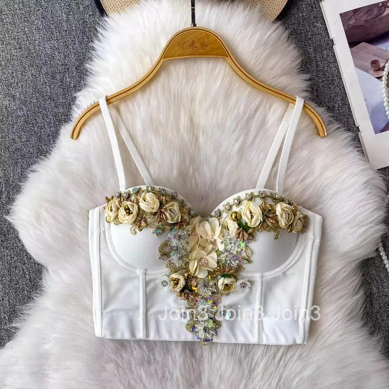 Heavy Diamond Women Tanks Crop Tops Temperament Tees 3D Floral Slim Fit Summer Camis Fashion Korean Summer Sexy Vest Ropa Mujer