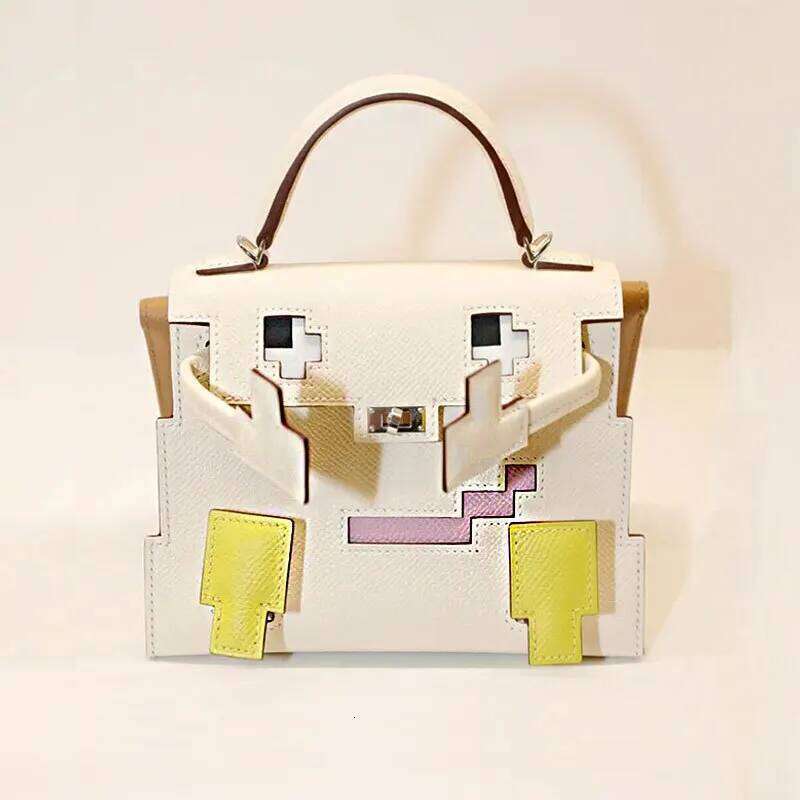 Women Mosaic Robot Cute Contrast Color Lock Girl Y2k New Trendy Aesthetic Small Pink White Shoulder Crossbody Satchel Bag