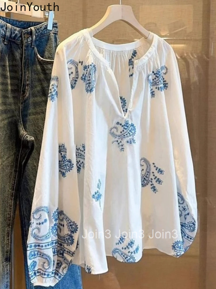 Women Clothing Indie Folk Long Sleeve Blouse Fashion Oversized Shirts 2025 Blusas Mujer De Moda Floral Embroidery Blouses Tops