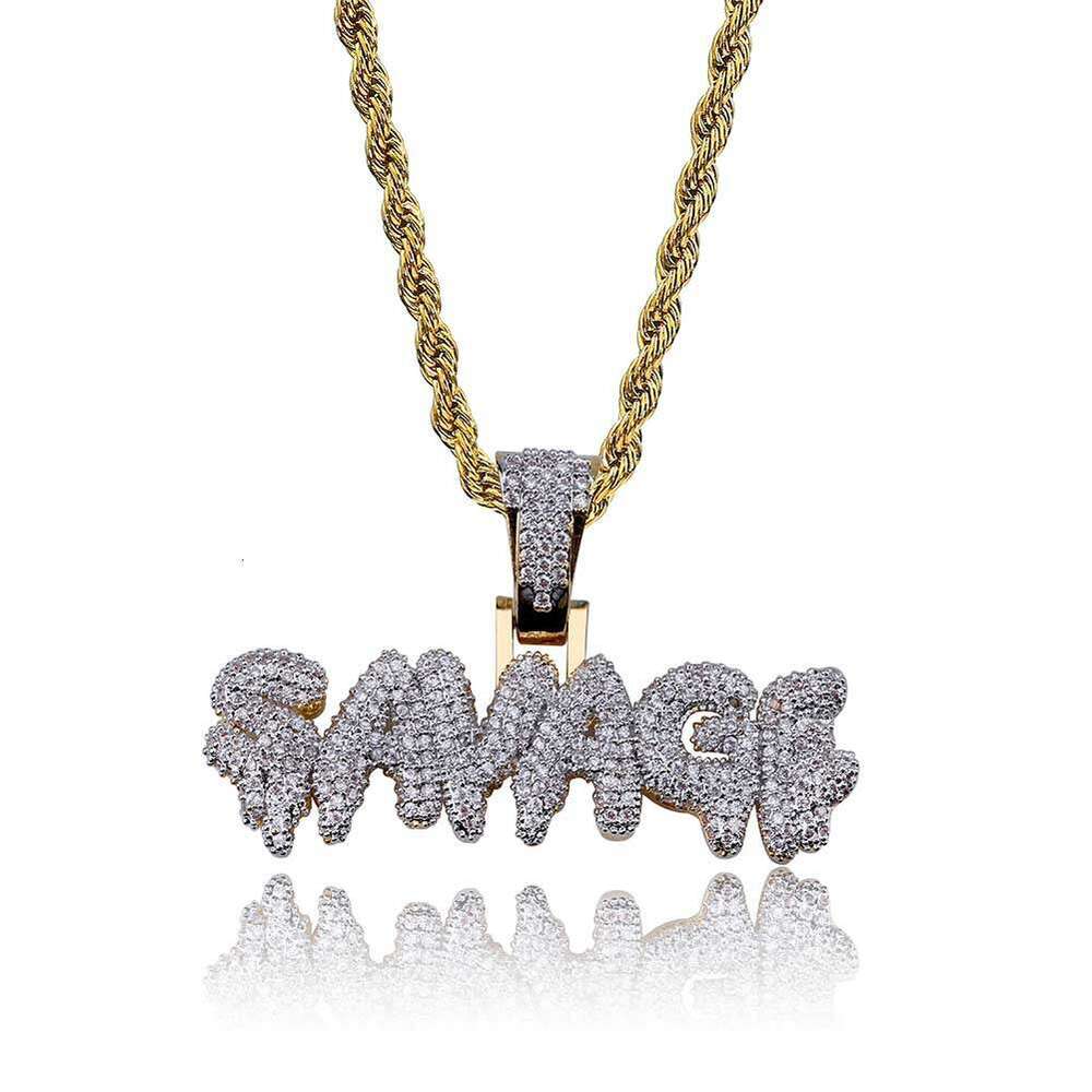 Jewelry SANAGE English Letter Rap Hip Hop Pendant Full Dia Micro Inlaid Men's Trendy Necklace
