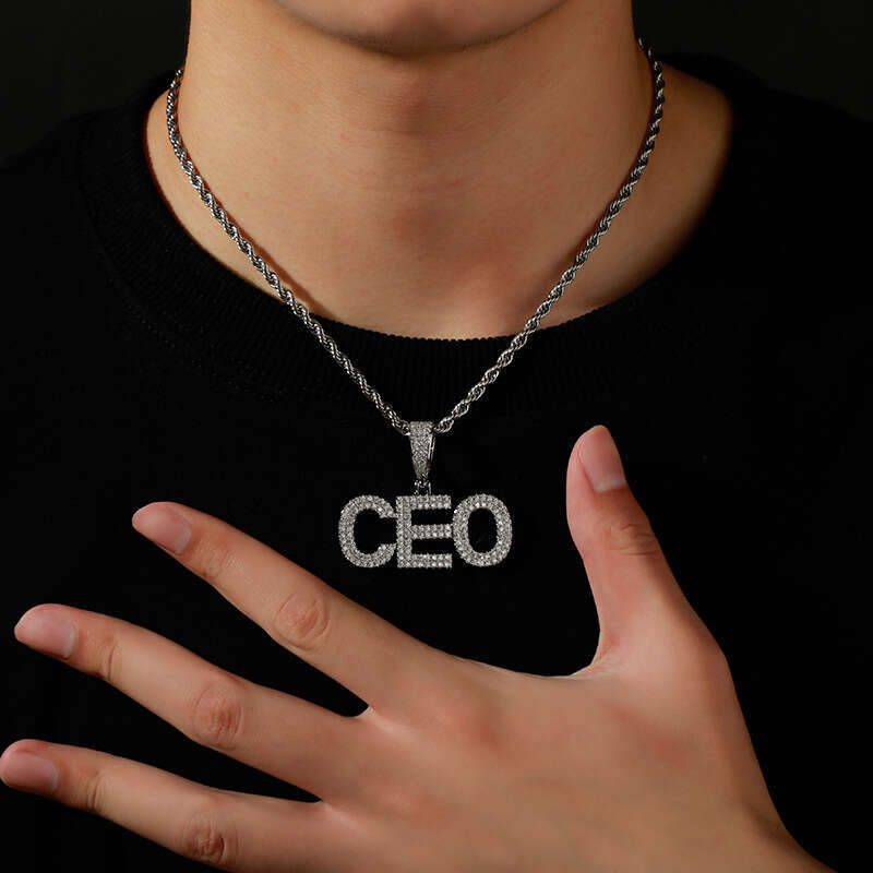 Jin Ao Personalized Letter Combination Splicing Hip-Hop Full Zircon Trendy Necklace Unisex Commemorative Pendant