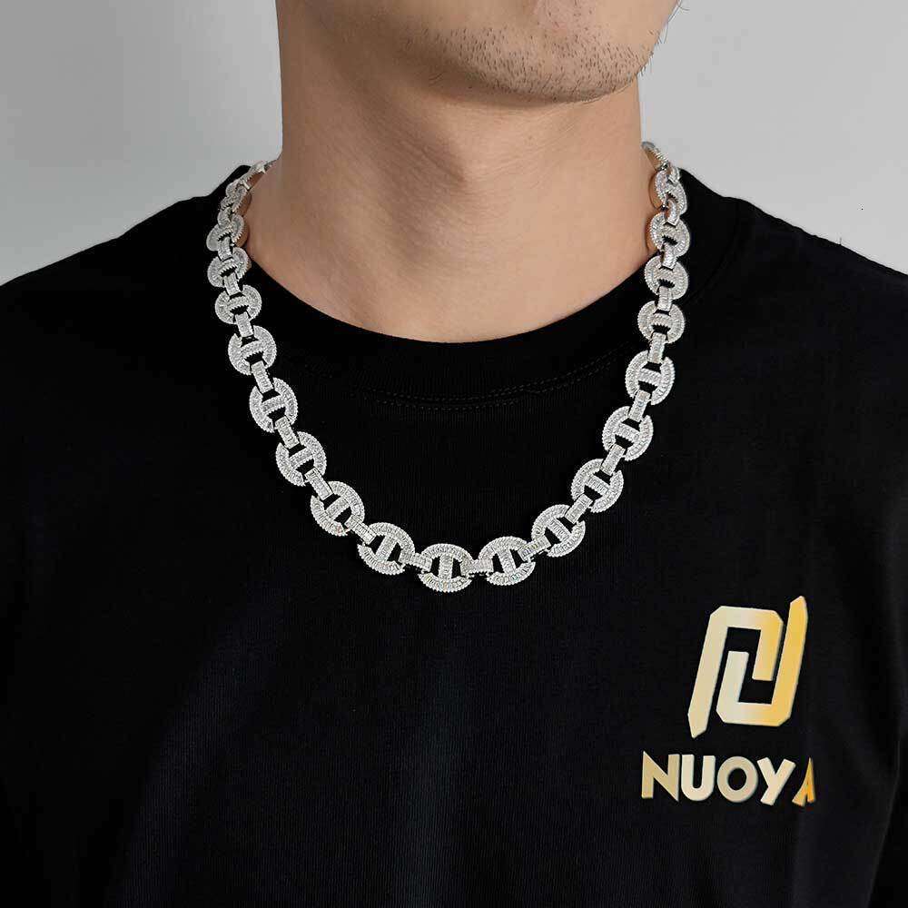 Hip Hop 16mm Flip Clasp Mixed CZ Pig Nose Cuban Chain Men's Necklace b58c
