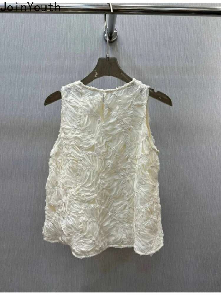 2025 Womens Clothing Sleeveless Blouses Temperament Tops Camisas De Mujer O-neck Sleeveless Loose Folds Summer Blouse Shirts
