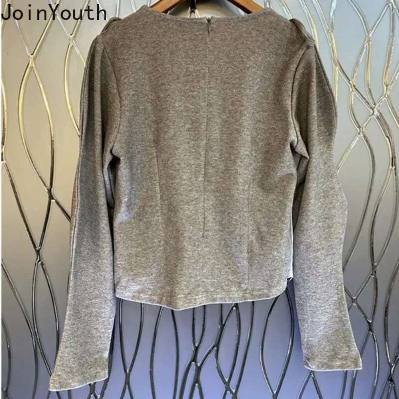 2025 Ropa Mujer T Shirts for Women Y2k Tops Contrast Color Tees Long Sleeve Bandage Tees Korean Camisetas Loose Zipper Tshirt