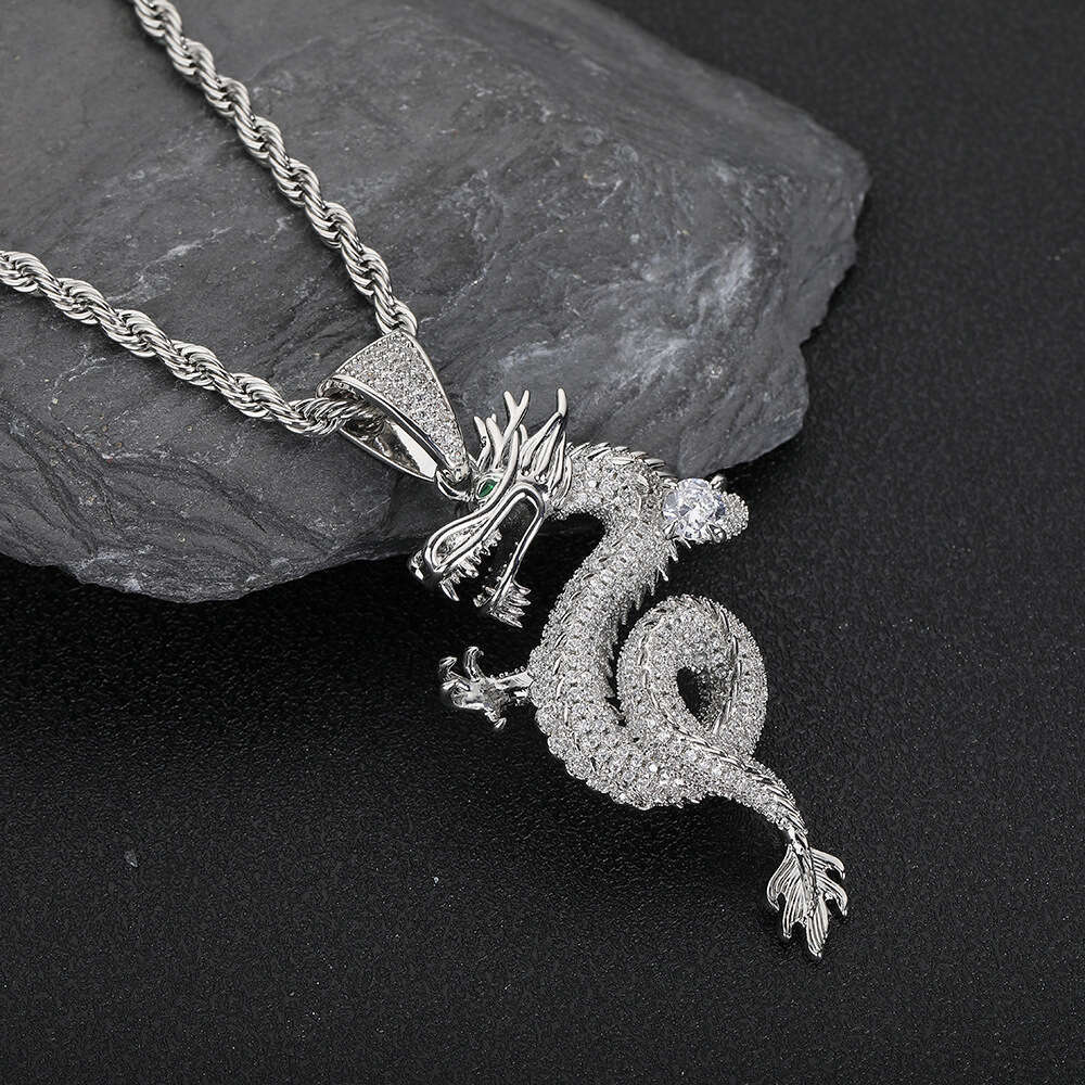 Hip Hop New Zodiac Dragon Chinese Style Personality Gold Plated Full Zircon Pendant Unisex Sweater Chain f015