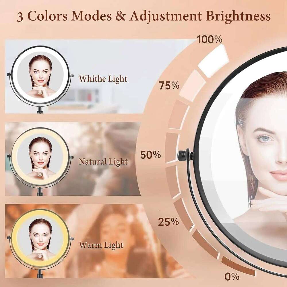 3 IN 1 Lighted Makeup Mirror 8 Inch 1X/10X Magnifying LED Vanity Mirror,3 Color Lights,Adjustable Brighess.Gifts For Women