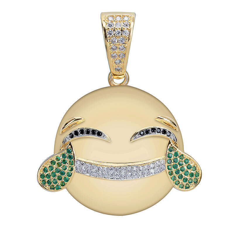 Laughing and Crying Emoji Fun Personality Pendant Micro Paved Zircon Unisex Trendy Ins Accessories