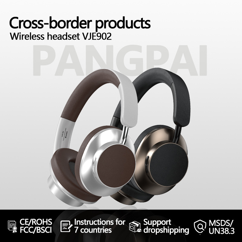 Wireless retro color scheme headset bluetooth headset leather painted surface sports headset