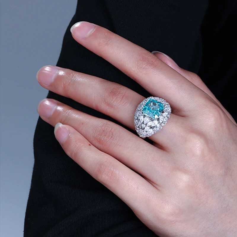 ious High Carbon Diamond with Full Zircon Rings 925 Sterling Silver Blue/Pink/Yellow Gems for Women Gifts Fine Jewelry 250617