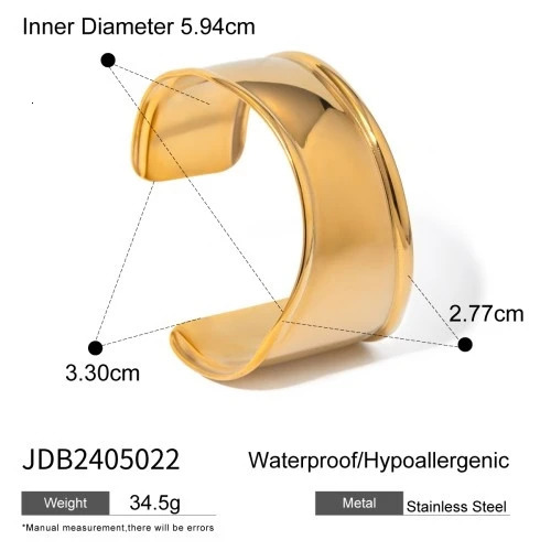 Uworld Unique Stainless Steel Metal Wide Cuff Open Bracelet Bangle 18K Gold PVD Plated Waterproof Fashion Girls Essential Jewelr 250606