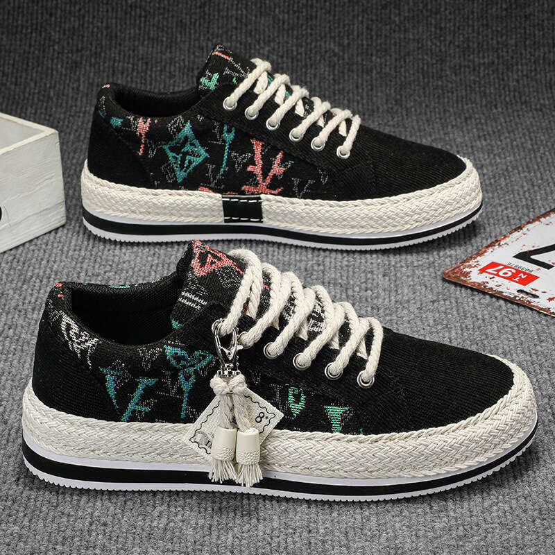 2025 Spring Breathable Sneakers Versatile Color Block Slip-On Canvas Corduroy Flat Men's Shoes