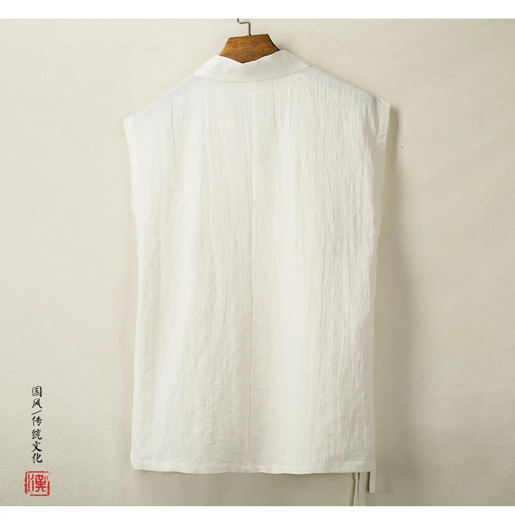 Chinese Traditional Hanfu Vest Men Linen Cotton Sleeveless Slit Top Men Tang Suit Kimono Cardigan Male Open Stitch Shirts 250619
