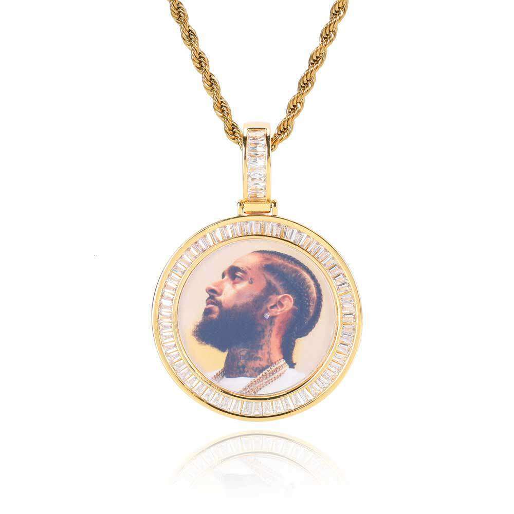 Hip Hop Memory Photo Pendant Copper Inlaid T Cubic Zirconia Trendy Round Frame Necklace e8fe