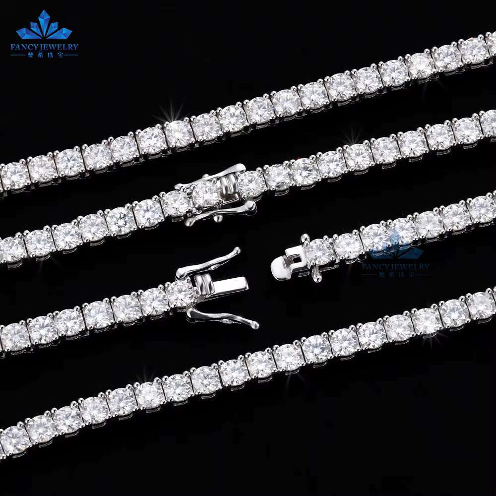 Wholesale S925 Sterling Silver 2mm 3mm 4mm VVS Mossanite Moissanite Diamond Tennis Necklace Chain Men Women Hip-Hop Jewelry