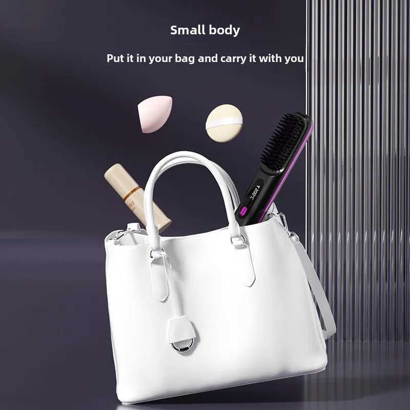 LCD Straight Hair Comb Portable Travel Hair Straightener Anti-Scald Heated Styling Brush USB Charging Cordless Hair StraightenerXJ250621