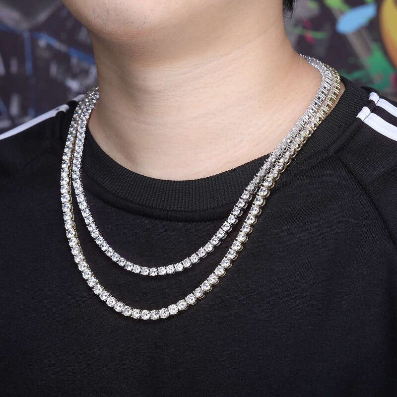 National Trend Jewelry Spring Clasp Color-Retaining Plated Tennis Chain INS Rap Street Style Trendy Zircon Necklace