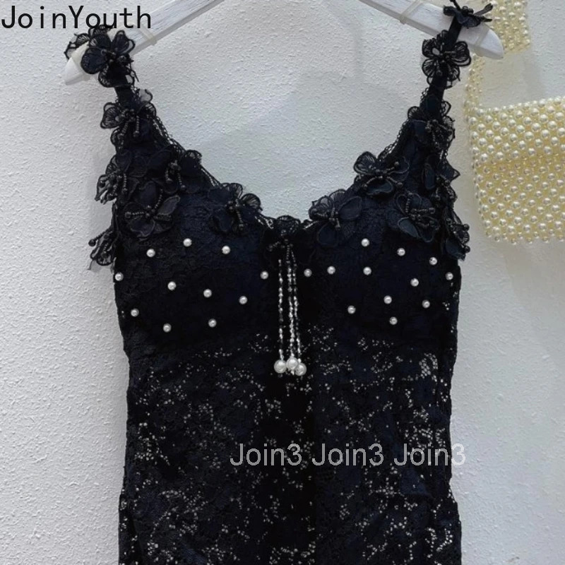 Sexy Tanks for Women Beading 3D Floral Lace Camis 2025 Ropa Mujer Crop Tops V-neck Sleeveless Slim Fit Fashion Sweet Vest 7p464