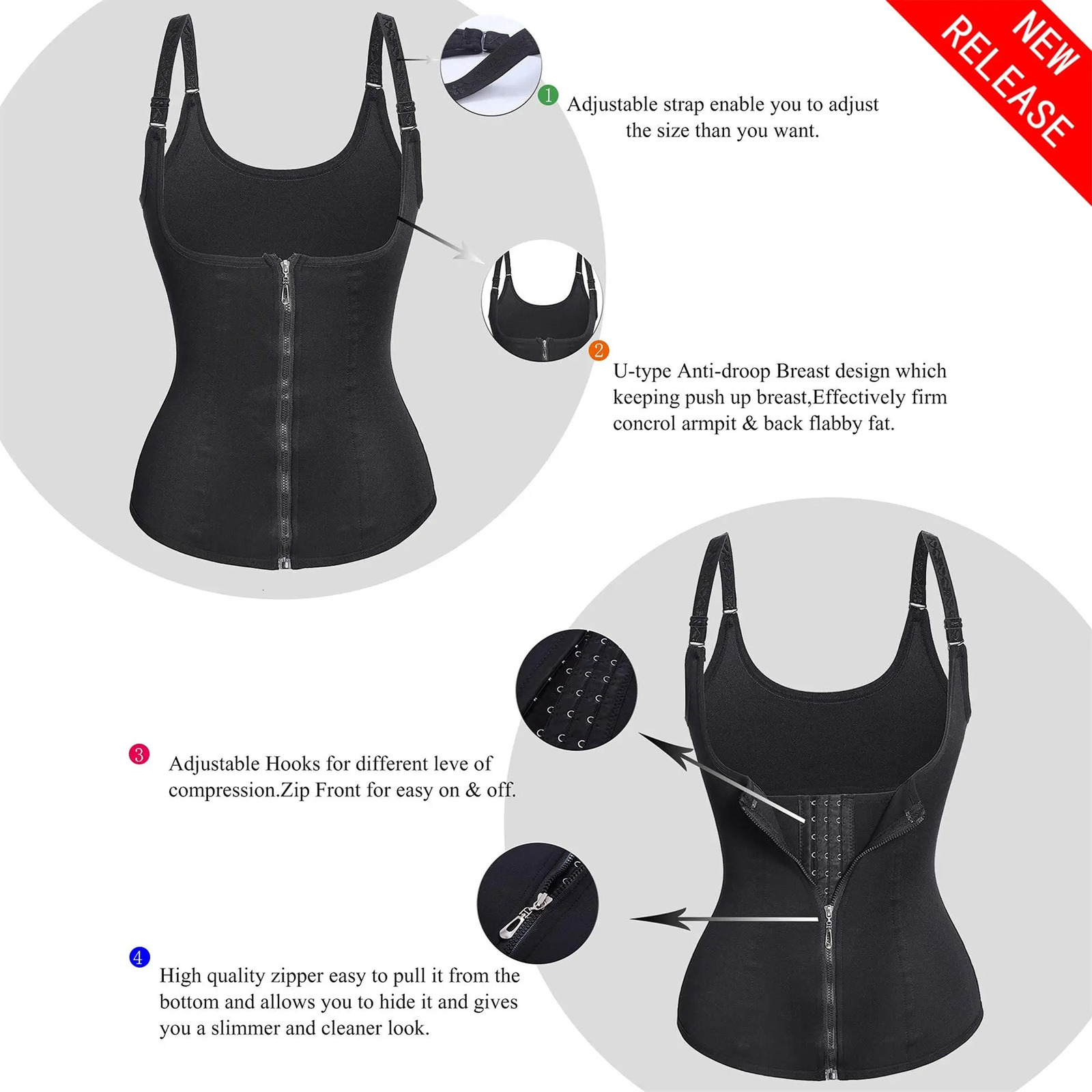 Corsets for Women Waist Trainer Zipper Vest Sports Girdle Tummy Control Body Shaper Cincher Workout Tank Top Loss Weigth Slim 250617