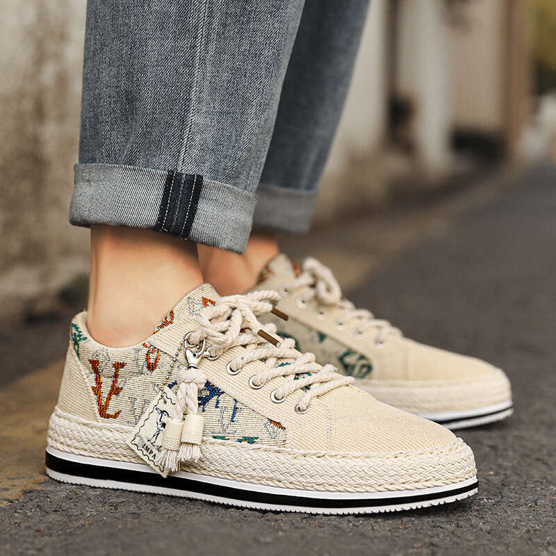 2025 Spring Breathable Sneakers Versatile Color Block Slip-On Canvas Corduroy Flat Men's Shoes