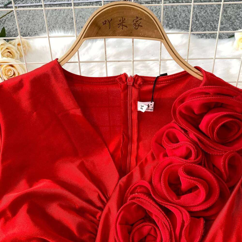 Sexy Elegant Chic Three-Dimensional Slim Dress Casual Beach Party Vintage Women Summer Fashion Clothing