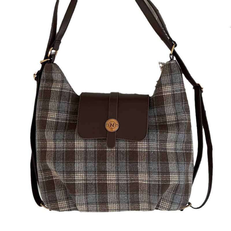 designer bag Korean Wind Casual Wool Plaid Backpack for Women Autumn 2024 New College Style Single Shoulder Tote Bag