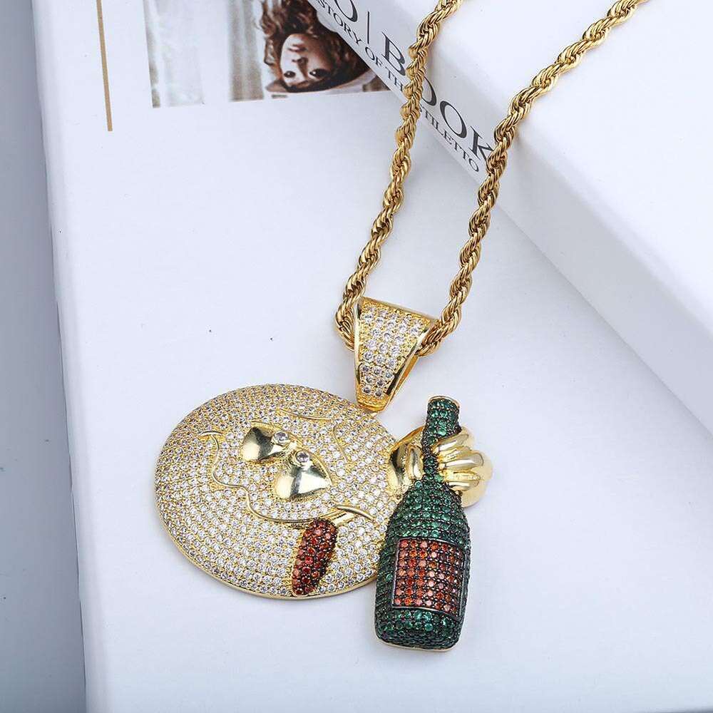 Emoji Expression Personality Fun Cartoon Hip-Hop Full Dia Pendant Copper Inlaid Zircon Men and Women Trendy Necklace