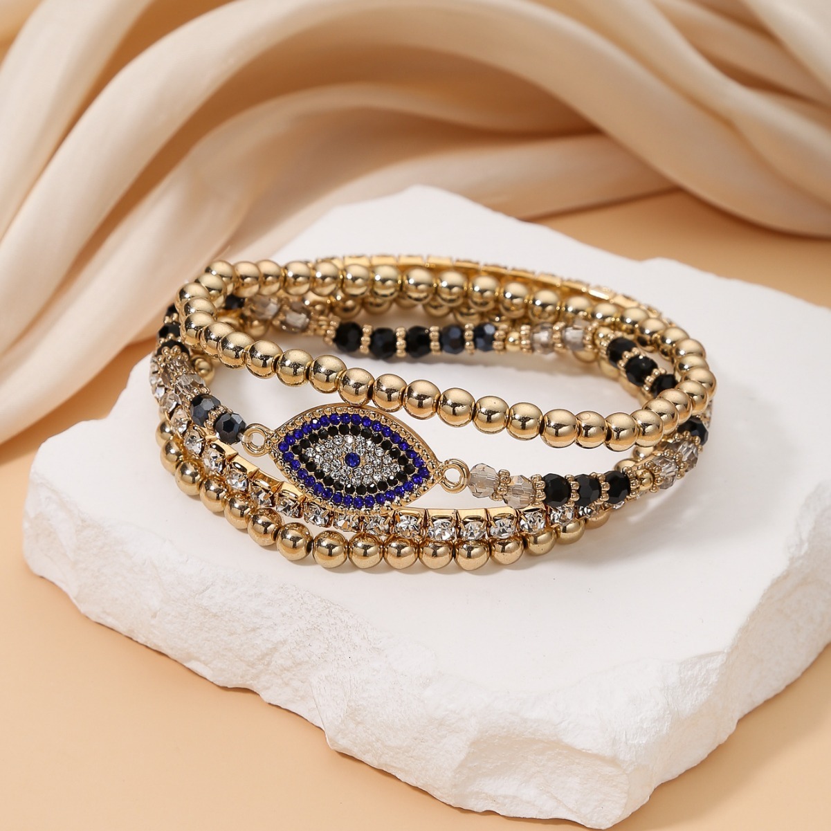 American Style Personality Devil's Eye Inlaid Zircon Design Bracelet Set Combination
