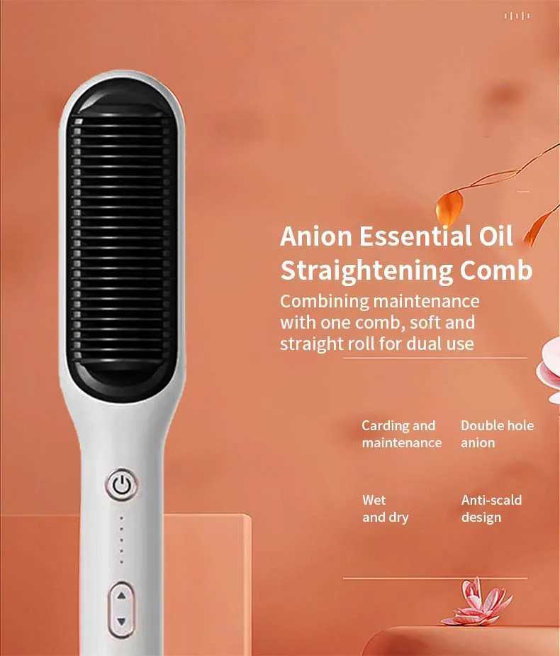 2 In 1 Negative Ion Hair Straightening Brush Hot Comb Straightener Hair Curler Curling Iron Comb Beard Straightener for MenXJ250621
