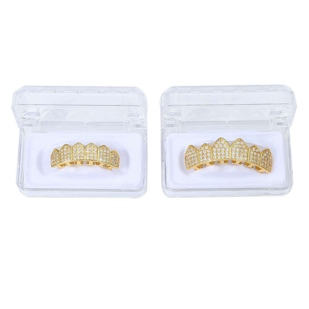 Micro Paved Zircon Sharp Halloween Costume Accessories Gold Teeth Set Hip Hop Jewelry 22f8