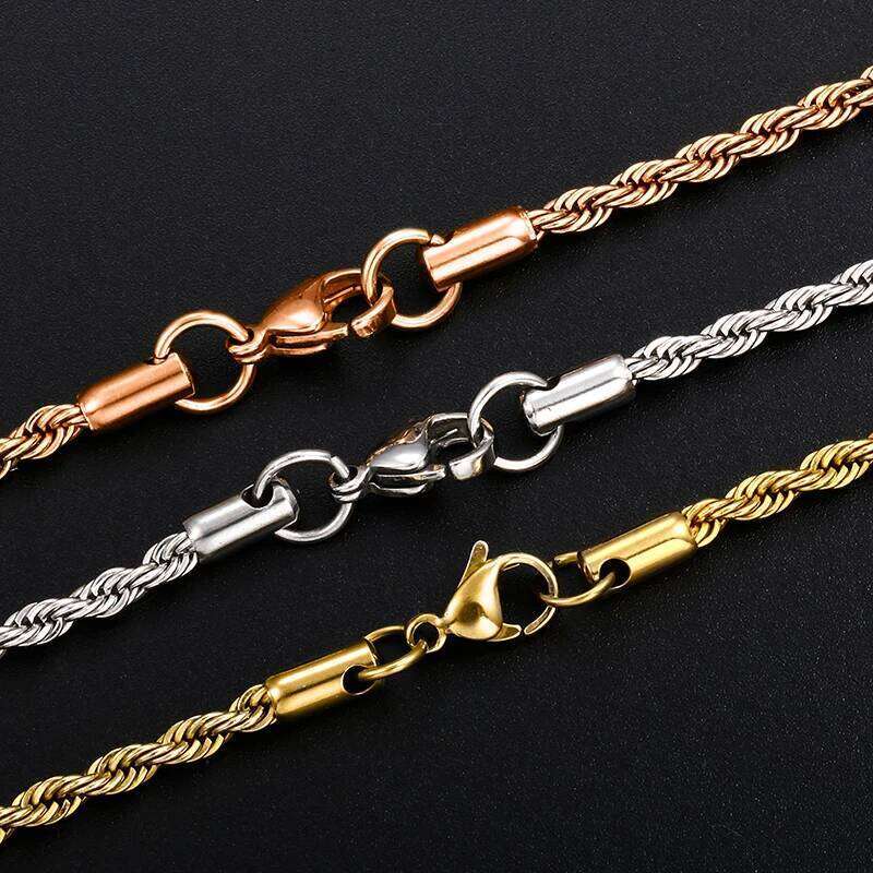 3mm Cuban Rope Chain Stainless Steel ical Mens Women Chains Around The Neck Gold Sier Color Necklace Good quality
