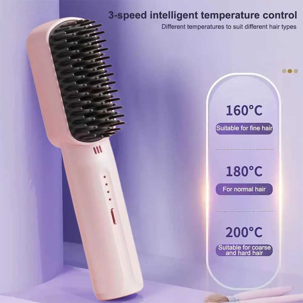 Cordless Hair Straightener Brush Rechargeable Hair Straightening Comb Anti-Scald Portable Straightening Brush for All Hair TypesXJ250621