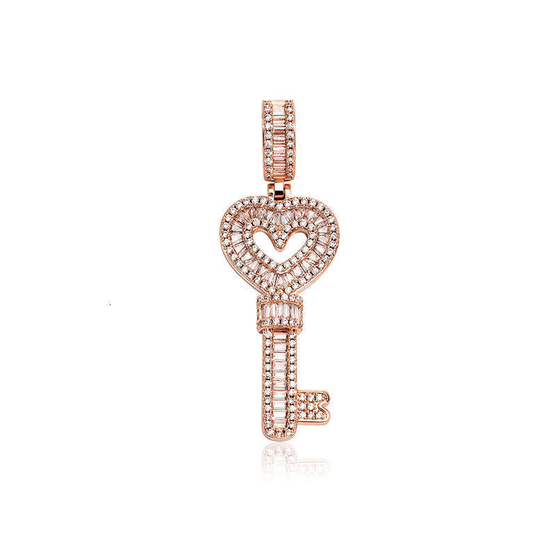 Super Shiny INS Trend Square Dia Clavicle Chain Heart Key Pendant High-end Light Internet Celebrity Necklace DeWu Same Style