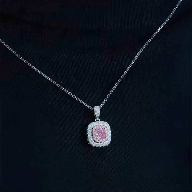 Choucong Brand Square Pendant Luxury Jewelry 925 Sterling Silver Pink Sapphire CZ Diamond Gemstoes Party Women Wedding Clavicle Necklace For Lover Gif