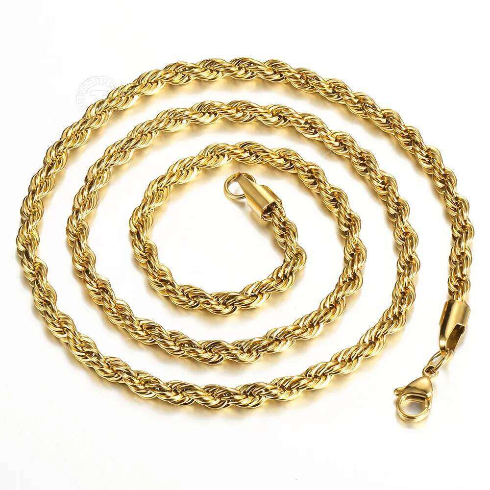 Stainless Steel Twisted Rope Link Chain 3/5/7mm Gold Sier Color Necklace for Men Women Jewelry Accessories Good quality