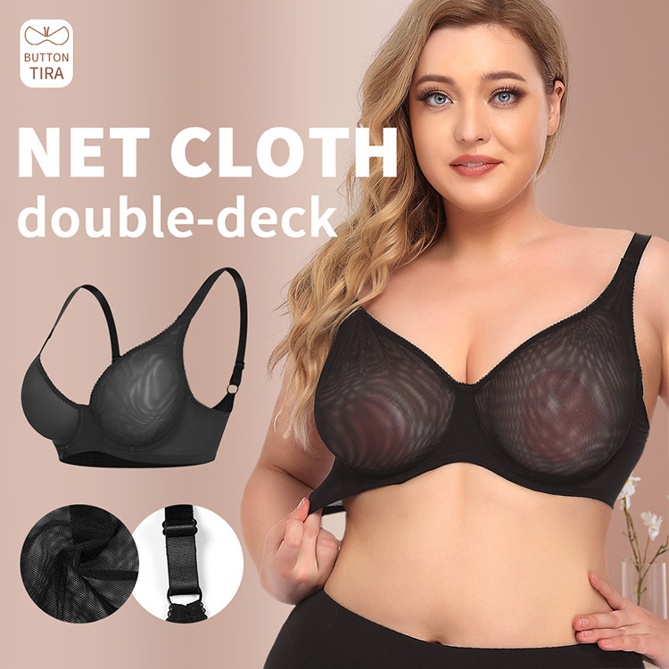 Plus Size Women's Bra Cup Sheer Mesh Underwear Sexy Transparent Lace Bralette No Wire Bra for Daily Wear Sexy Ultra-thin Bra Plus Size Underwear 